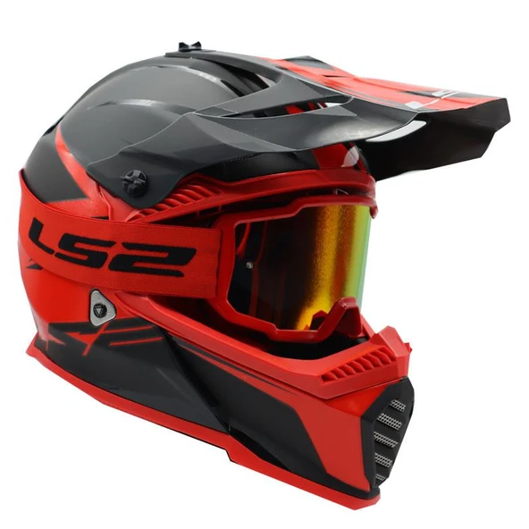 LS2 CHARGER GOGGLES MOTOKROS GÖZLÜK (IRIDIUM CAMLI) KIRMIZI - Resim 2