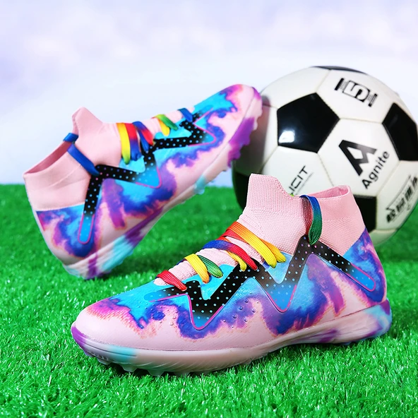 Unisex Graffiti Desenli Krampon Futbol Ayakkabısı (Pembe)