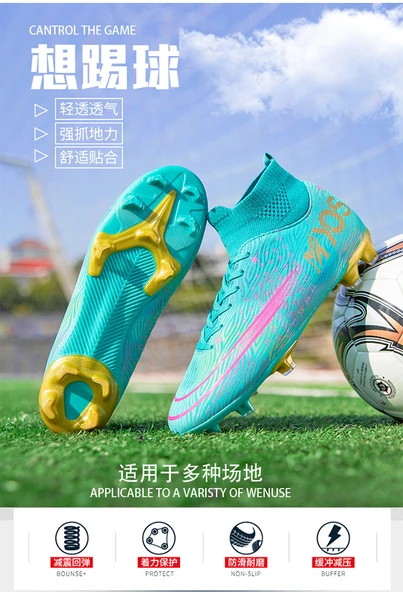 Çocuk Futbol Ayakkabısı - Yüksek Bilekli - Uzun Kramponlu (Siyah Gül Krampon) - Resim 11