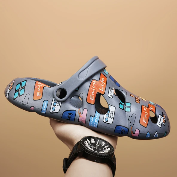 Unisex Plaj Terliği - EVA Platform Sandalet (Gri Erkek)