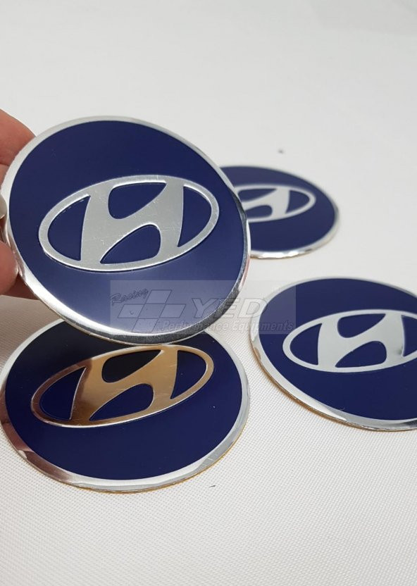 Jant Göbeği Arma Hyundai 60mm Aluminym Lacivert 4lü set Çerçeveli