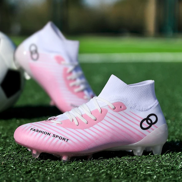 Unisex Yüksek Tabanlı Krampon - Halı Saha Ayakkabısı (Pembe)