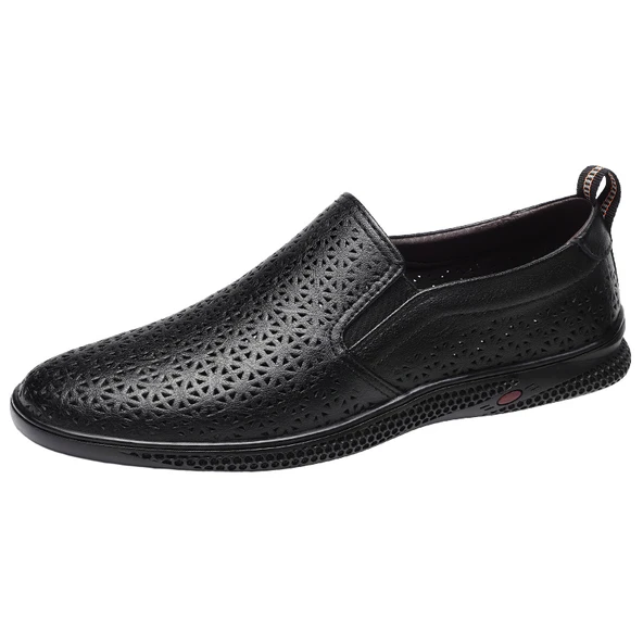 Erkek Deri Loafer Ayakkabı (Siyah Oyuk)
