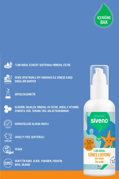 Siveno %100 Doğal Çocuk Güneş Losyonu- Leke Karşıtı Antioksidan Nemlendirici Bitkisel Vegan Uva Uvb 50spf - Resim 5