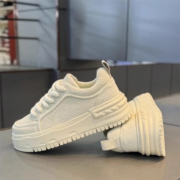 Unisex Kalın Tabanlı Spor Ayakkabı (Beyaz-2)