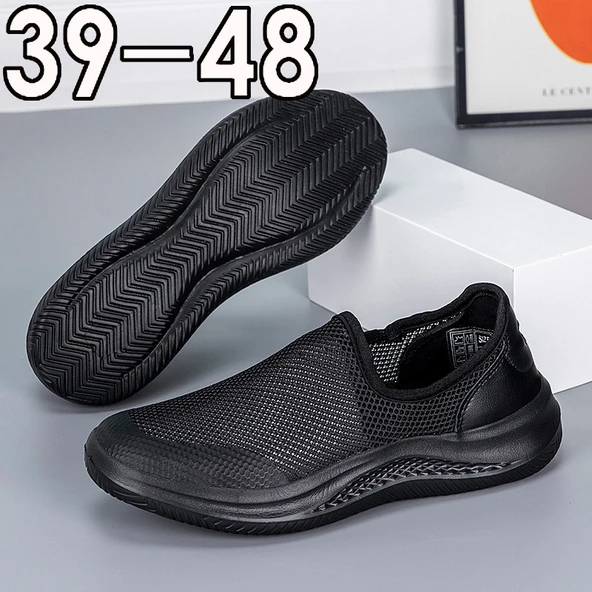 Erkek File Slip-on Loafer Hafif Yürüyüş Ayakkabısı (Tamamen Siyah)