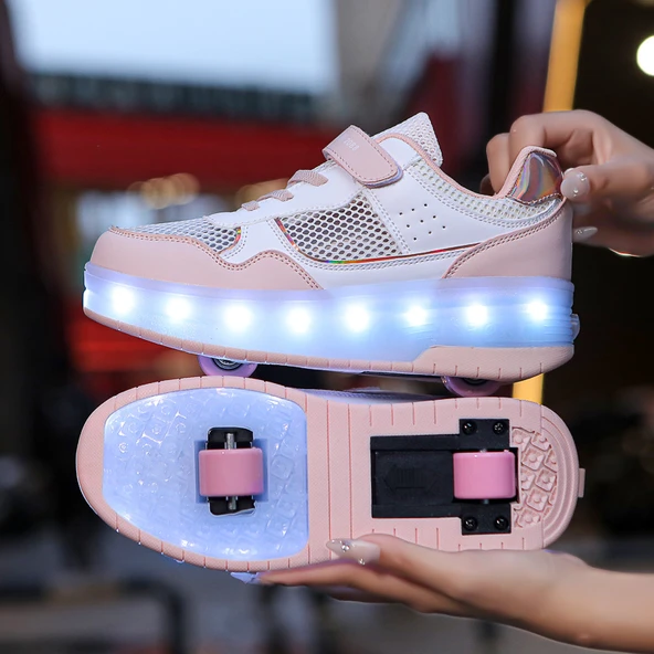 Unisex Çocuk Patenli Spor Ayakkabı (Pembe)