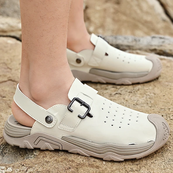 Erkek Yazlık Deri Sandalet (Haki Yeşili) - Resim 4