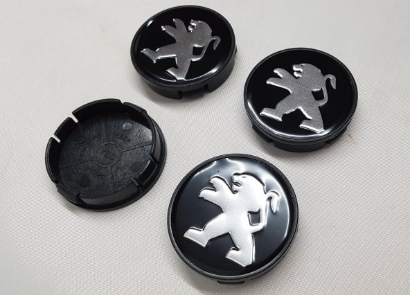 Jant Göbeği Peugeot 58/55 55mm Yuva 4lü set Siyah Kabartmalı