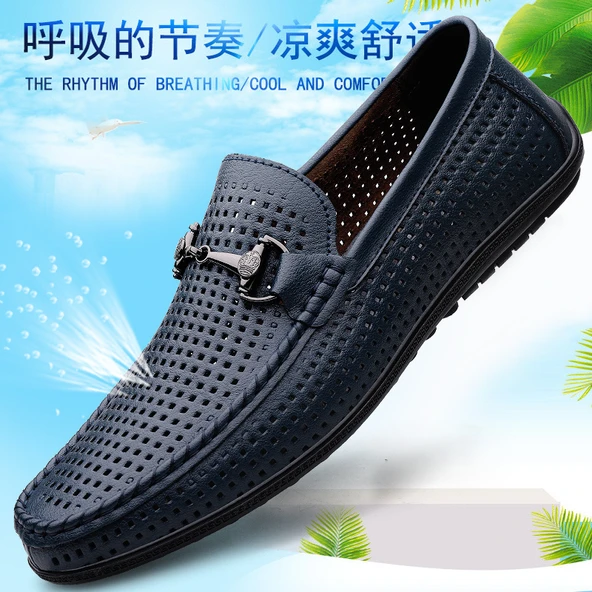 Deri Erkek Loafer Ayakkabı (Mavi Oyuk-1)