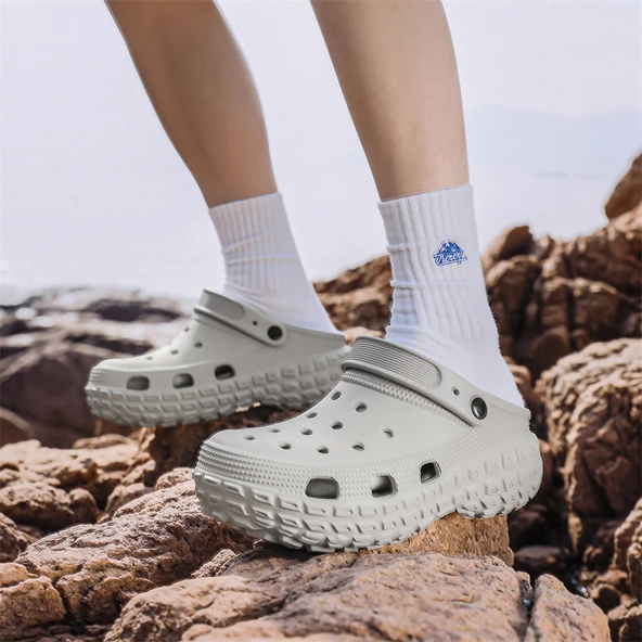 Unisex Yazlık Terlik Sandalet (Kurşuni Beyaz - Gri)