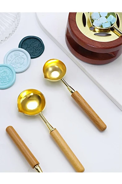 Mum Mühürü Eritme Kaşığı Çinko Alaşım Kayın Sap Özel Tasarım - Resim 4