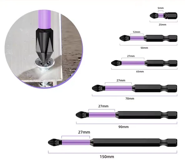 Profesyonel Manyetik Kaymaz Darbe Uçlu Çapraz Tornavida 150/90/70/65/50mm/Ts - 7