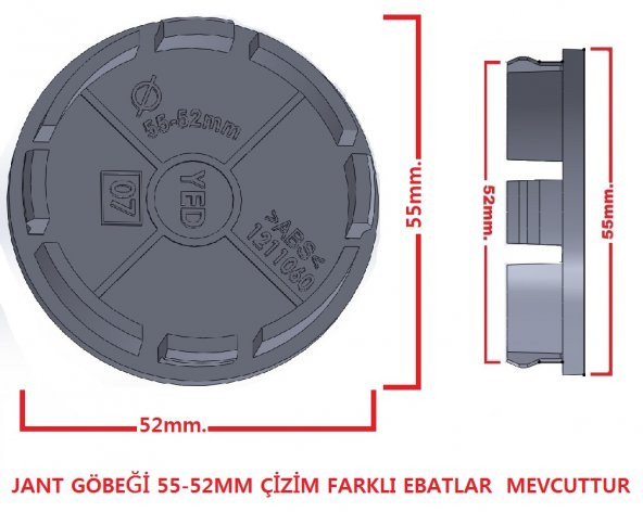 Jant Göbeğİ RENAULT 55/52 52mm YUVA 4LÜ SET SARI PLASTO DAMLA - 2