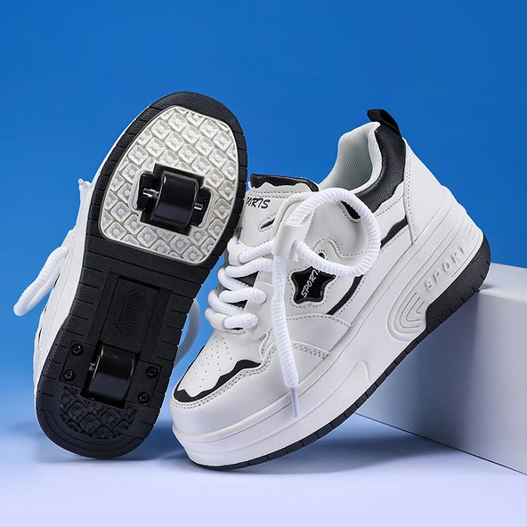 Unisex Çift Tekerlekli Patenli Spor Ayakkabı (Siyah)