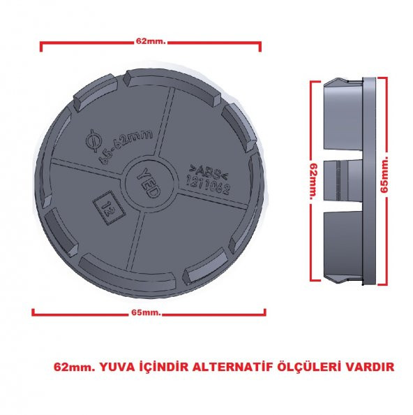 Jant Göbeği Tofaş 65/62 62mm 4lü Set .sarı plasto damla - 2