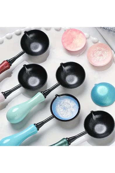 Mum Mühürü Eritme Kaşığı Yapışmaz Teflon  Kolay Temizlik Renkli Sap - Resim 2