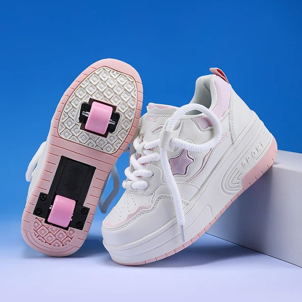 Unisex Çift Tekerlekli Patenli Spor Ayakkabı (Pembe)