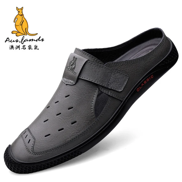 Erkek Deri Sandalet (Gri)