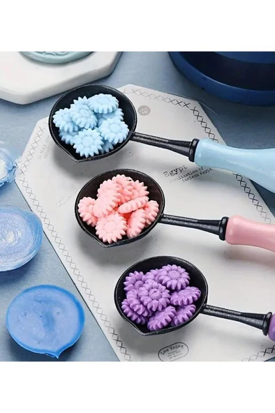 Mum Mühürü Eritme Kaşığı Yapışmaz Teflon  Kolay Temizlik Renkli Sap - Resim 3