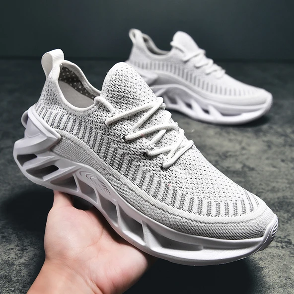 Unisex Örgü Spor Ayakkabı (Beyaz - Gri) - Resim 10