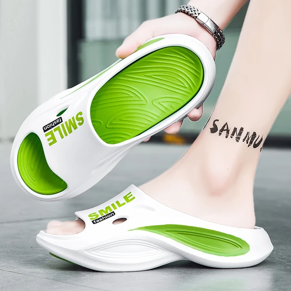 Unisex Parmak Arası Terlik Sandalet (Beyaz - Yeşil)