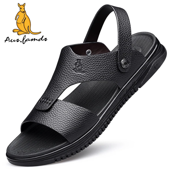 Erkek Deri Sandalet Terlik (Siyah Dokulu)