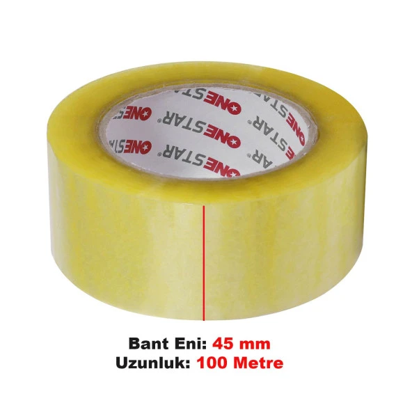 Onestar Koli Bandı 45 mm x 100 Mt Şeffaf Güçlü Yapışkanlı Kopmayan Bant (10 ADET) - 2