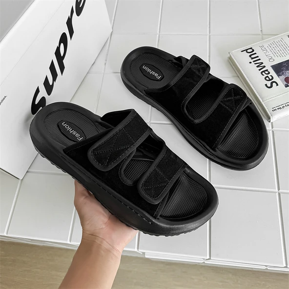 Unisex Yazlık Plaj Sandalet Terlik - Kaymaz ve Yumuşak Tabanlı (Siyah)