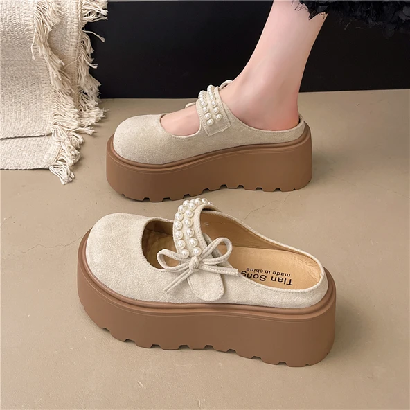 Kadın Platform Loafer Terlik (Bej)