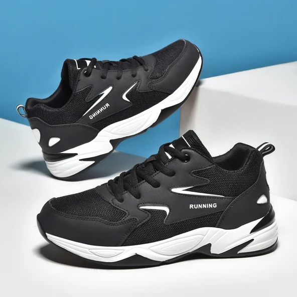 Unisex File Örgü Spor Ayakkabı (Siyah - Beyaz)