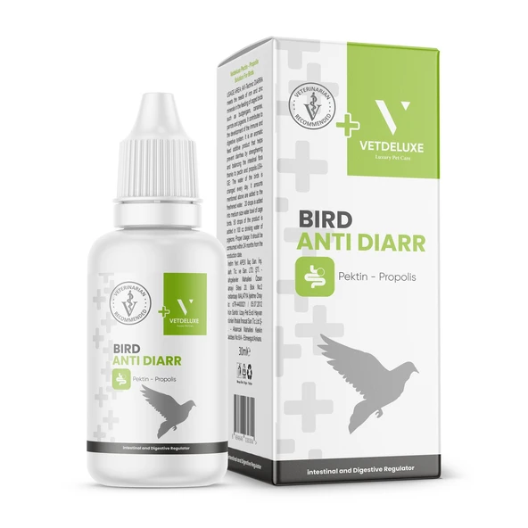 VETDELUXE Bird Antidiarr Likit Kuşlar İçin Bağırsak ve Sindirim Sistemi Düzenleyici İshal Giderici Sıvı Vitamin 30 ml