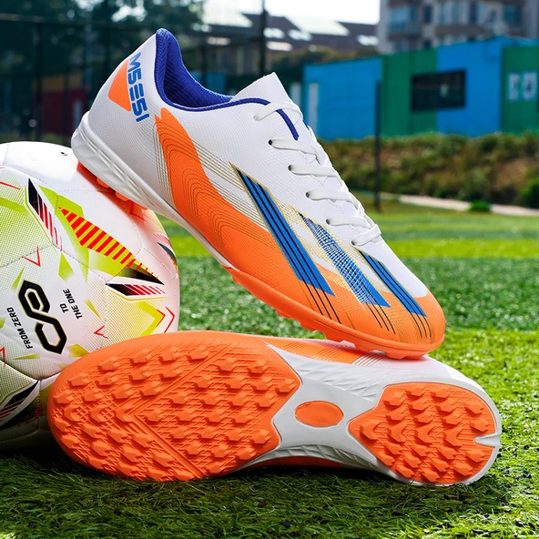 Unisex Çocuk Krampon Futbol Ayakkabısı (Beyaz - Turuncu)