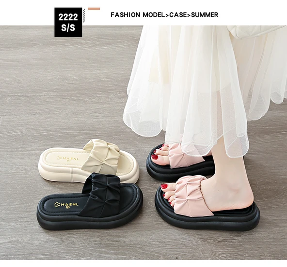 Kadın Platform Topuklu Terlik Sandalet (Siyah) - Resim 9