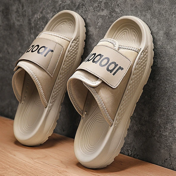 Erkek Roma Sandalet Terlik - Retro Kalın Taban Plaj Ayakkabısı (Siyah) - Resim 2