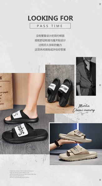 Erkek Roma Sandalet Terlik - Retro Kalın Taban Plaj Ayakkabısı (Siyah) - Resim 10