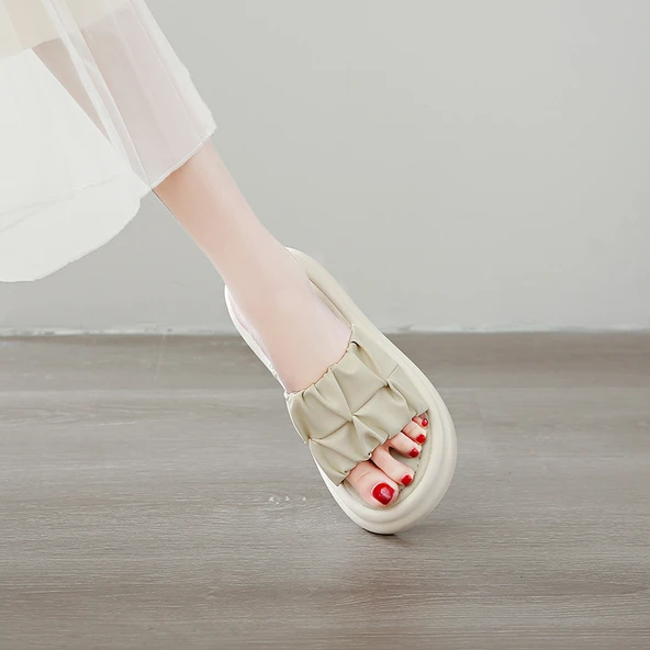 Kadın Platform Topuklu Terlik Sandalet (Siyah) - Resim 4