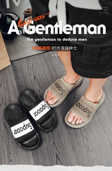 Erkek Roma Sandalet Terlik - Retro Kalın Taban Plaj Ayakkabısı (Siyah) - Resim 9