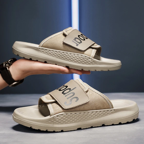 Erkek Roma Sandalet Terlik - Retro Kalın Taban Plaj Ayakkabısı (Siyah) - Resim 5