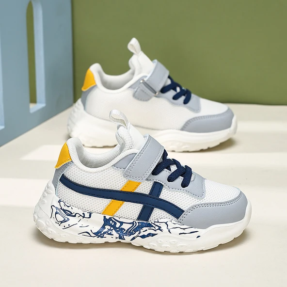 Unisex Çocuk Fileli Spor Ayakkabı (Beyaz - Mavi)