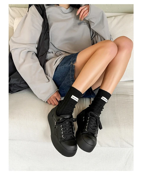 Unisex Kalın Taban Spor Ayakkabı (Siyah-1) - 9