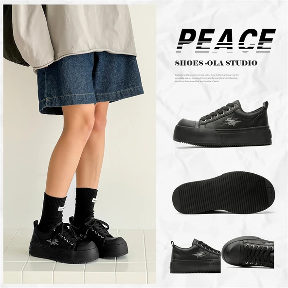 Unisex Kalın Taban Spor Ayakkabı (Siyah-1) - 5