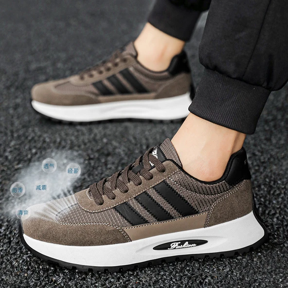 Unisex File Örgü Spor Ayakkabı (Siyah - Kahverengi)