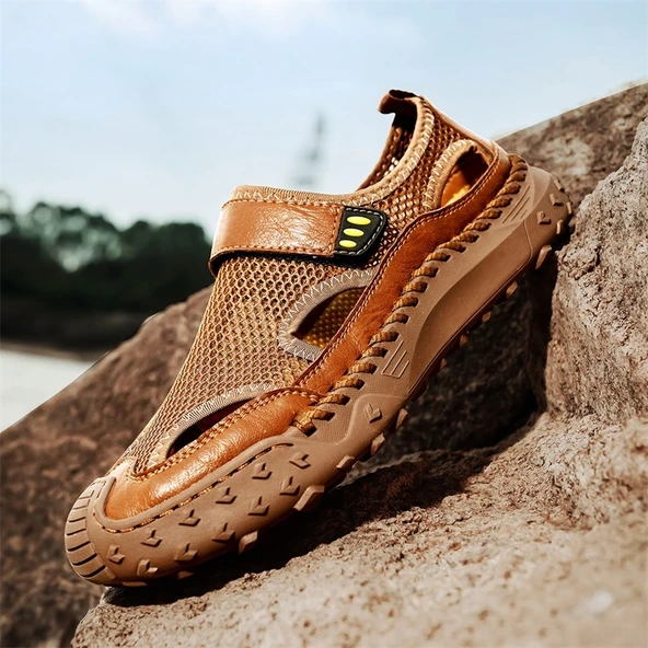 Erkek Yazlık File Ayakkabı (Kahverengi) - Resim 4