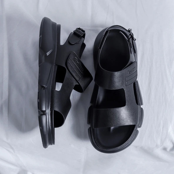 Erkek Yazlık Plaj Sandalet (Siyah) - Resim 4