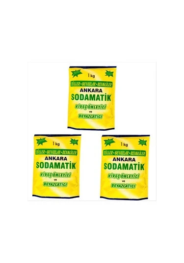 ankara sodamatik Kireç Önleyici Ve Beyazlatıcı 1 Kg x 3 Adet (TÜLLER-BEYAZLAR-RENKLİLER)