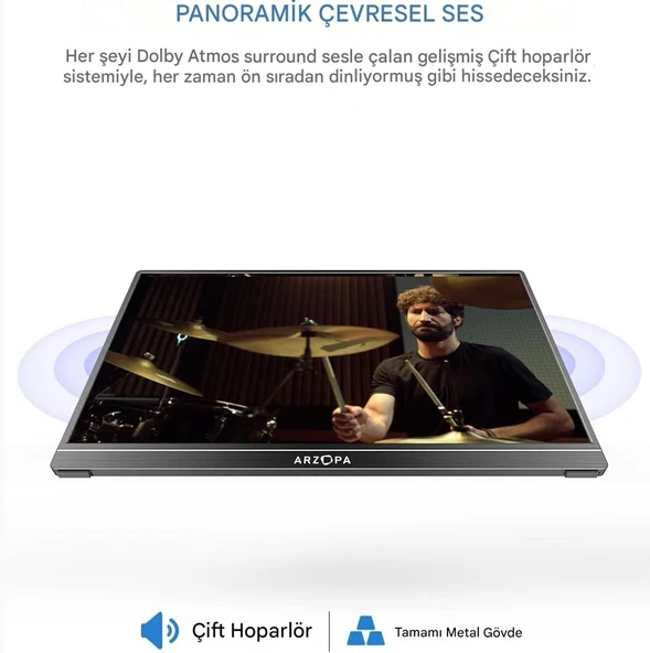 Arzopa S1 Table 15.6" Full HD 60Hz IPS Ultra İnce Taşınabilir Monitör - 5