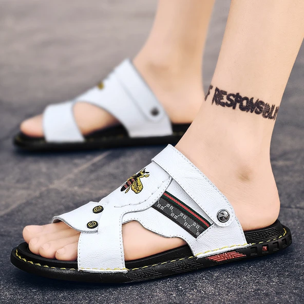 Erkek Deri Sandalet (Siyah) - Resim 6