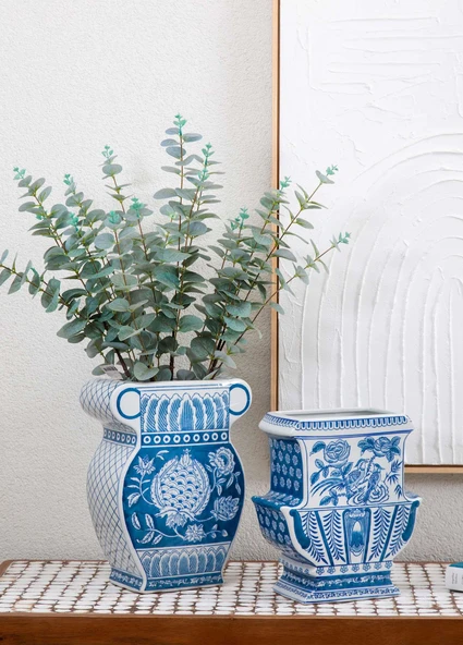 The Mia Dekoratif Küp Vazo Mavi 26x13x33 cm - Resim 3