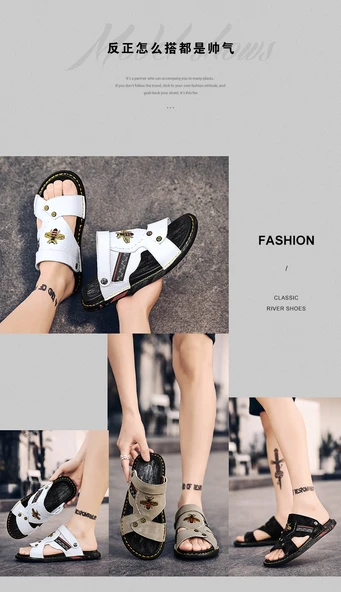 Erkek Deri Sandalet (Siyah) - Resim 8